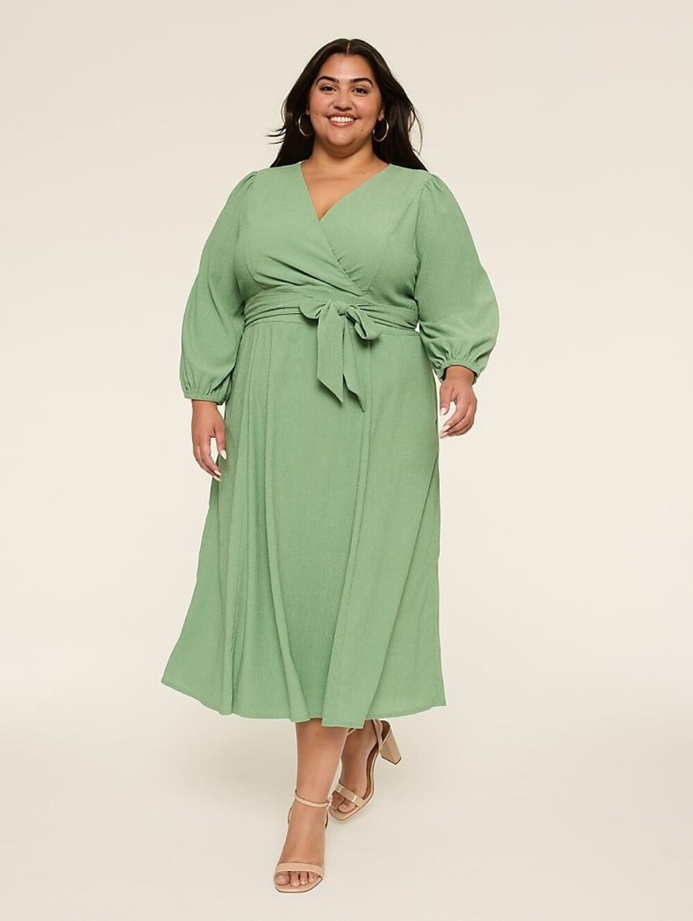 LANE BRYANT Lena Long-Sleeve Surplice-Neck Midi Dress - Green - Size 10/12